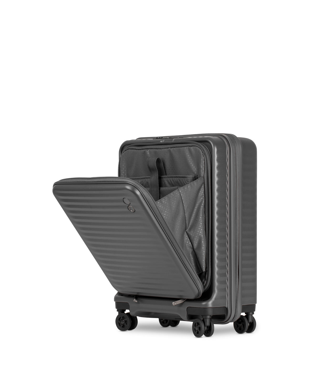 Echolac Celestra Suitcase, Small 55 cm, Dark Grey Klappe offen 